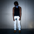 Blue cotton bandana worn on model – Reflejos Smash & Grab
