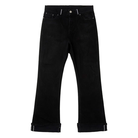 Black 1/1 flared fit selvedge denim jeans front – Reflejos Smash & Grab