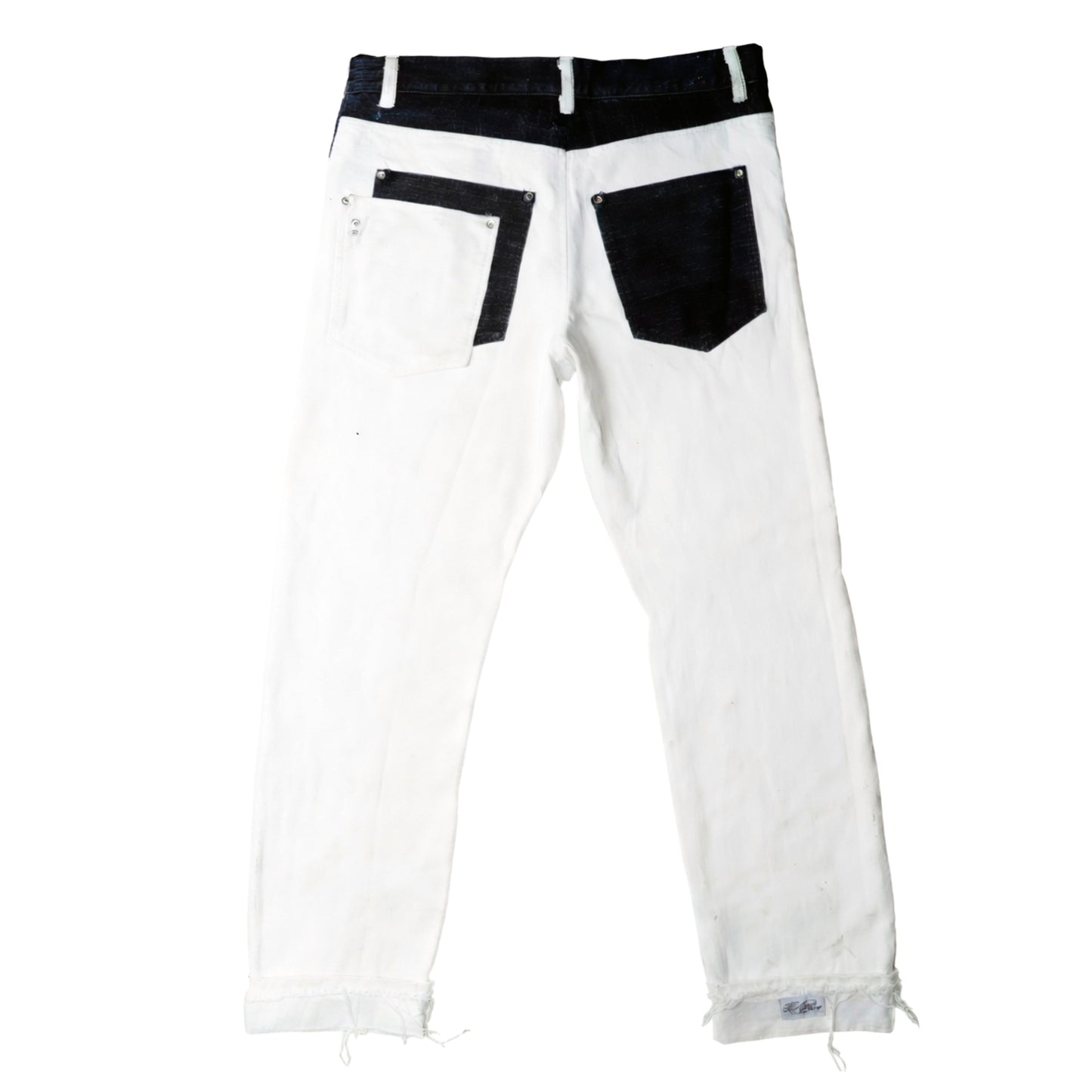 White 1/1 regular fit selvedge denim jeans, back view – Reflejos Smash & Grab