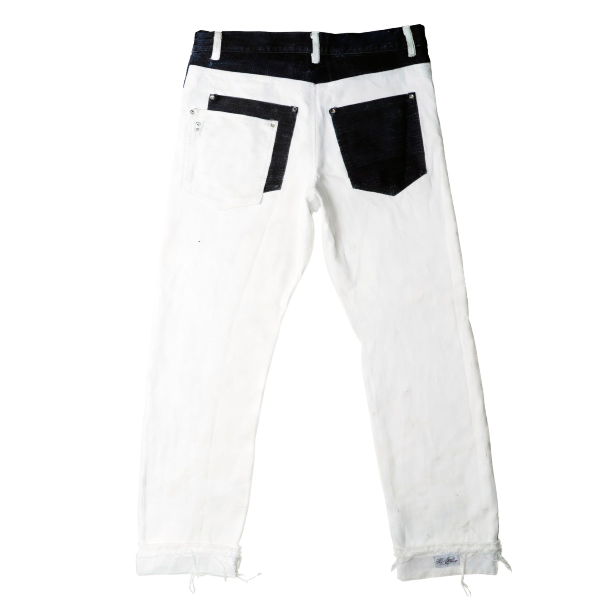 White 1/1 regular fit selvedge denim jeans, back view – Reflejos Smash & Grab