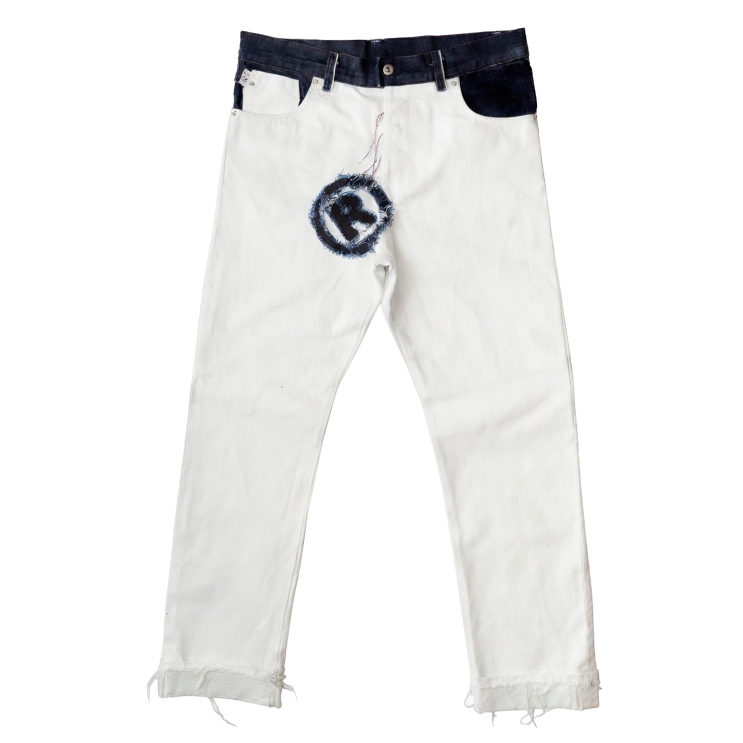 White 1/1 regular fit selvedge denim jeans, front view – Reflejos Smash & Grab